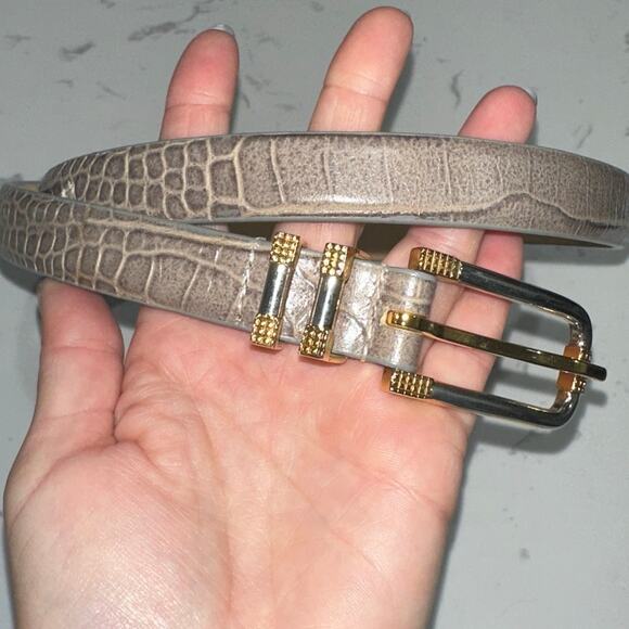 Carlisle Vintage Leather Belt Croc Embossed Taupe Mixed Metal Buckle Size M, EUC - Picture 1 of 8